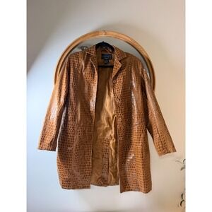 Selene Sport Trench Coat Women Size 8 Brown Good Crocodile Embossed Faux Leather